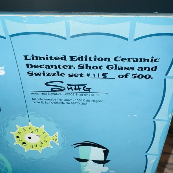 NEW Shag X Tiki Farm Decanter & 4 Skull Shot Set Akuku 2002 Mug Signed Numbered - Picture 7 of 15